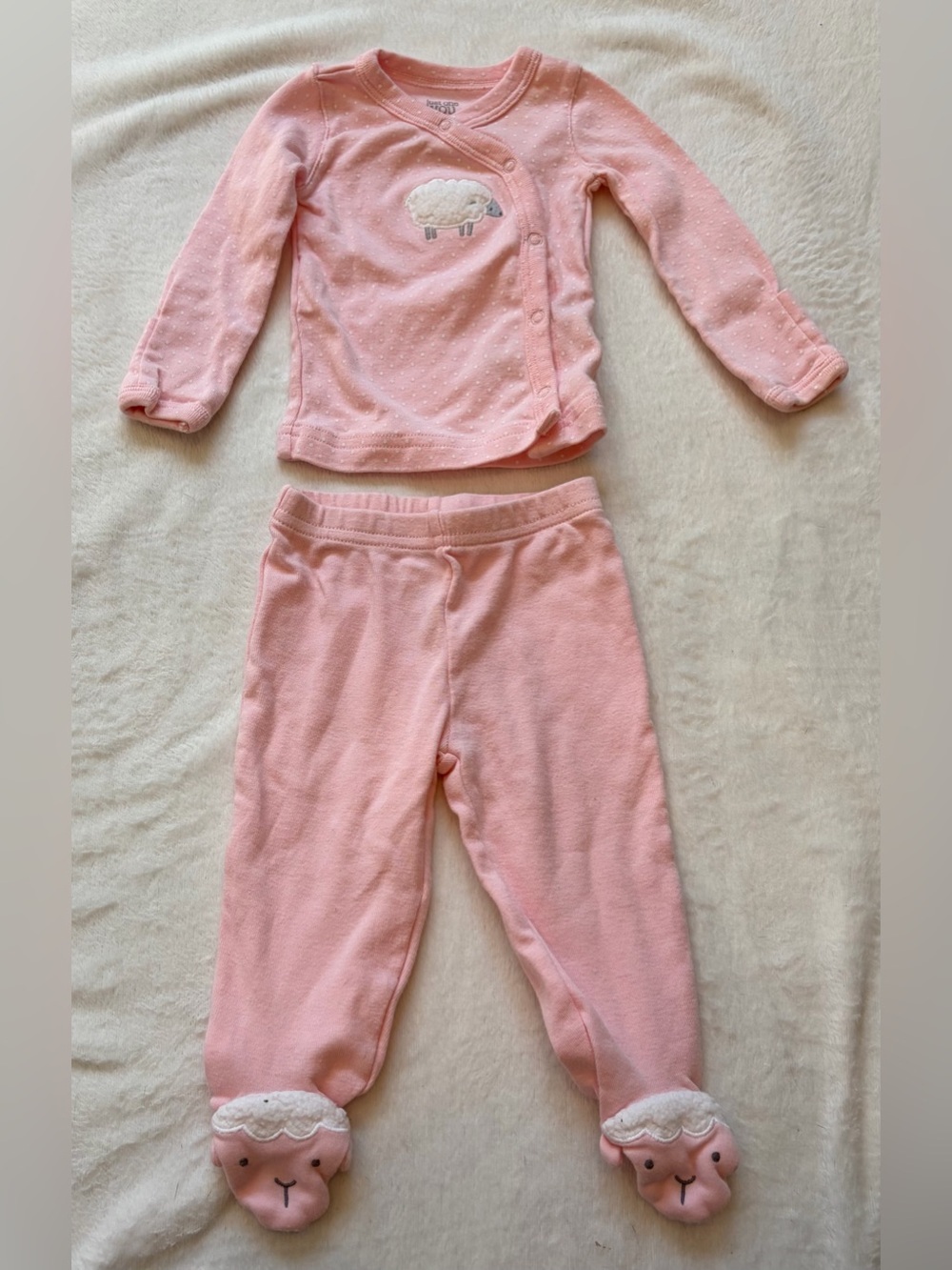 Carters Pink Baby Pajama Set with Sheep Applique - Soft Sleepwear